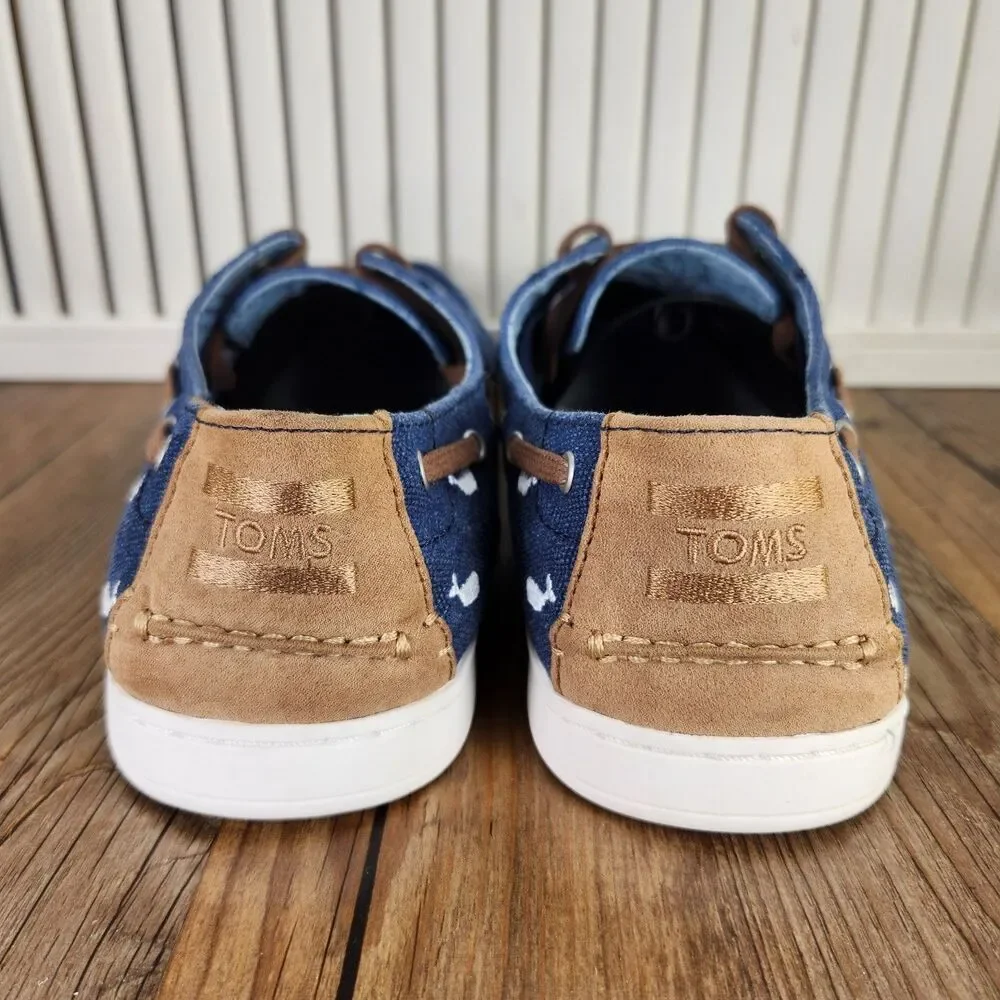 Toms Oceana Whale Print Boat Shoes Men's 12 Blue Canvas Casual Comfort Dockside